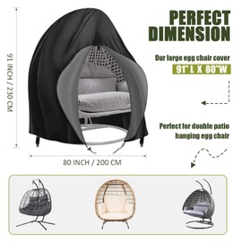 Egg Chair Cover Patio Hanging Chair Cover Outdoor Double Swing Egg Chair Cover Waterproof Anti-Dust with Zip 210D Oxford Fabric Garden Lawn Chair Protection Furniture Accessories 200 x 230 cm