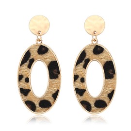 Leopard Drop Earrings Geometric Faux Leather Hoop Dangle Earring Statement Animal Print Stud Earring For Women (Brown)