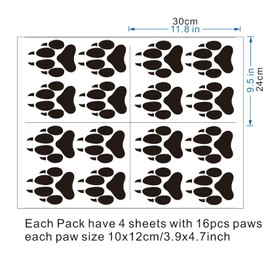 16pcs Set DIY Wolf Paw Print Stickers - Home Decor for Kids Room, Cabinet, Car - Multi-Purpose Removable Vinyl Decals - Individual Size 10x12cm