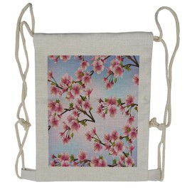 Lunarable Japanese Drawstring Backpack, Sakura Petals on Sunny Day, Sackpack Bag