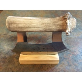 Alaskan Cultured Antler Ulu Knife and Stand
