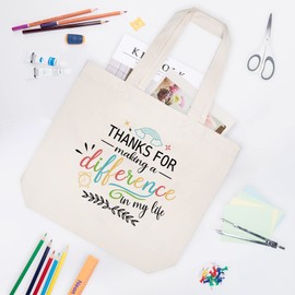 ELEGANTPARK Teacher Appreciation Gifts Teacher Bag for Women Valentines Graduation Birthday Christmas Farewell Cotton Canvas Tote Shoulder Bags with Pocket Ivory