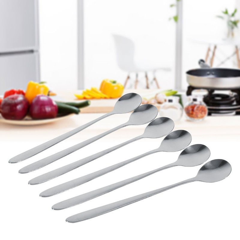 Cuchara de Acero Inoxidable con Mango Largo de 6 uds.,