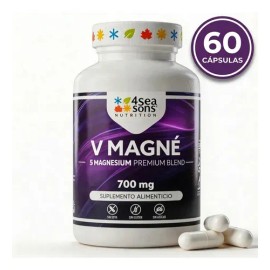 4 Seasons Nutrition | V-MAGNÉ | Multi Magnesio 5 Formas | Gluconato, Citrato, Glicinato, Malato, Taurato | Suplemento Alimenticio | Vegano, Sin Gluten, Sin Azúcar, Sin Soya | 60 Cápsulas