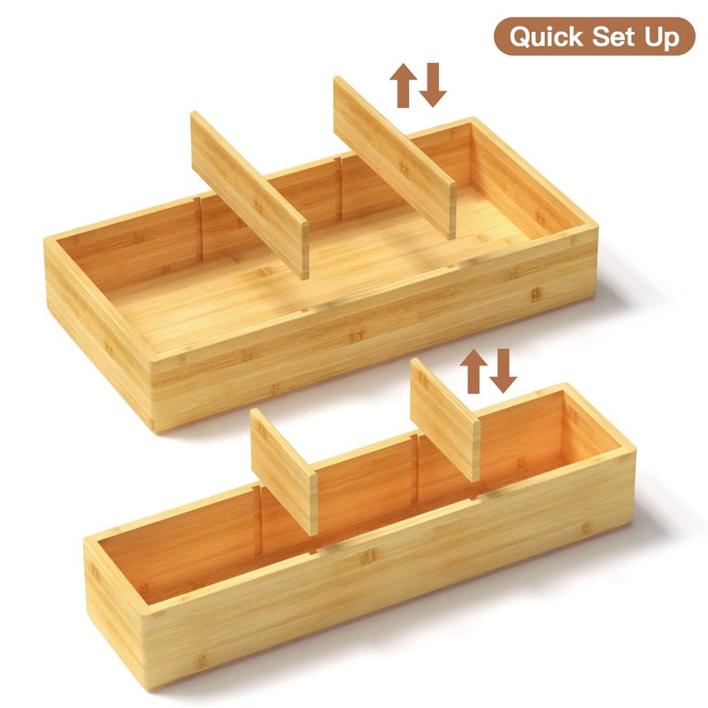 Bamboo Drawer Organizer 12.5'' X 12.5'' X 2'', Adjustable 3