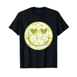 Retro Green Happy Face Checkered Pattern Smile Face Trendy T-Shirt