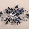 Teyglen Ink Blue Rhinestone Wedding Hair Comb Simple Rhinestone Pearl