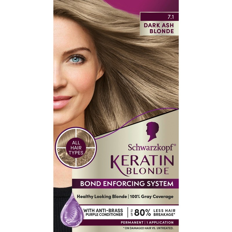 Schwarzkopf Keratin Color Permanent Hair Color Cream 7.1 Dark Ash