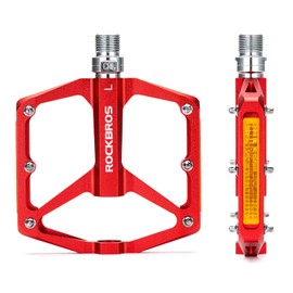 ROCKBROS Bicycle Pedals with Reflectors Platform Pedals Made of Aluminium Alloy Non-Slip Ultralight 9/16 Inch Bicycle Pedals for MTB, Road Bike, BMX, E-Bike, Red