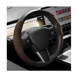 KHGUZ Car Steering Wheel Cover, Suede Leather Anti Slip Segmented Vehicle Steering Wheel Protector, Breathable Automotive Interior Protection Guard Accessories, Universal Fit (Coffee)