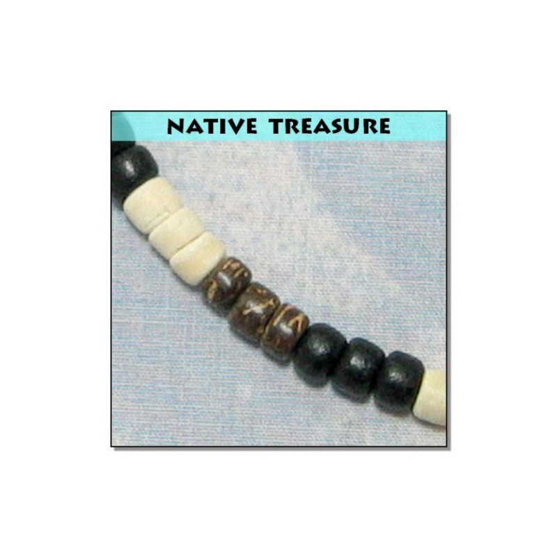 Native Treasure - 18" Black, Brown, Cream Wood Coco Bead