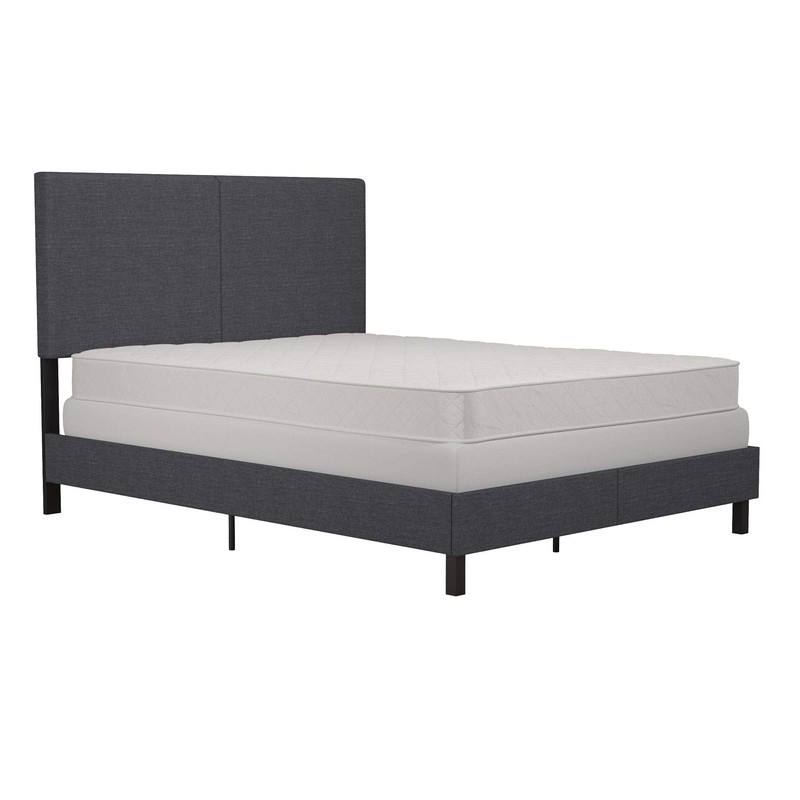 DHP Janford Bed with Chic Upholstered Headboard, Queen, Grey Linen