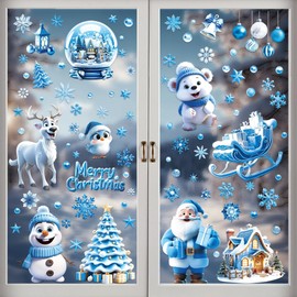 Christmas Window Stickers 9 Sheets Double Side Window Cling Xmas Scene Stickers Window Christmas Decorations for Christmas Window (Blue)
