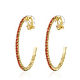 YOQUCOL 4.3CM(1.7in) Gold Clip On Hoop Earrings Red Cubic Zirconia Non Pierced Ears Hoops for Women