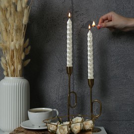 Tapered Candles 8 Hour Slow Burn Candle Sticks 10 Inch Unscented Tapered Candles 4 Pack Drip Free Christmas Candles Smokeless Clean Burning, White Gloss Metallic Style Candles