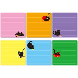 JIANTA 12 Pads Black Cat Sticky Notes, 3 x 3 Inch Lined to Do List Notepads, 6 Colors Cute Self-Stick Memo Pads for Cat Lovers, Office, School Supplies
