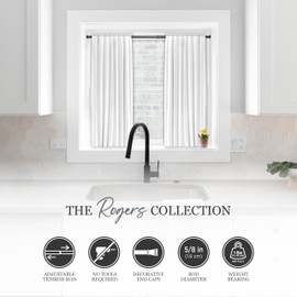 Kenney Rogers Twist & Fit No Tools Tension Curtain Rod, 48 to 84 Inches, Black Extendable, No Drilling, Easy Install for Windows