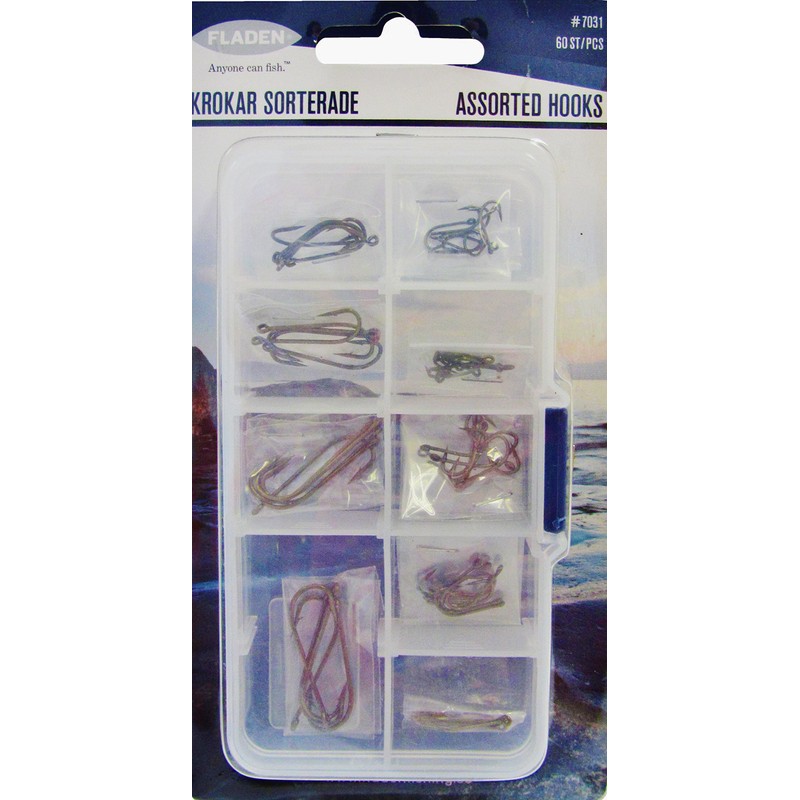 FLADEN 60 Assorted Eyed Fishing HOOKS in Multiple Section Durable
