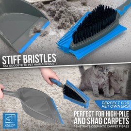 4 in 1 Dustpan and Brush Set - Clean all Mess on all Surfaces with Built in Squeegee, Rubber Bristles and Scrubbing Brush - Perfect for Carpet and Hard Flooring