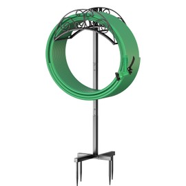 Dewfoam Outdoor Garden Hose Holder Free-Standing, Heavy-Duty Hose Storage Holder Holds 150 Feet of Hose with Multifunctional Assembly Spike Feet for Outdoor Patio Lawns