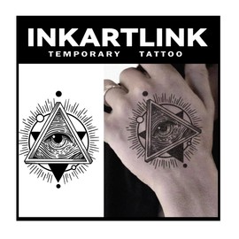 INKARTLINK Tattoo Tech, 2 Sheets Medium Semi Permanent Tattoo, Adult Art Design Temporary Tattoos, Lasts 1-2 Weeks, Waterproof, Realistic Look, No Adhesive, No Reflection (All-Seeing Eye Design)