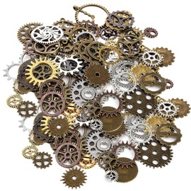 CEZOOWYEX 300 Gram Gears Charms, DIY Antique Steampunk Accessories Gears, Steampunk Jewelry Bronze Watch Cog Wheel Set for Crafting, Jewelry Making Projects, Wall Decor