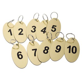 Aspire 20 PCS Key Fobs, Key Tags, Oval Black Engraved Numbers 1 to 20 for Hotel B&B Office (Golden)