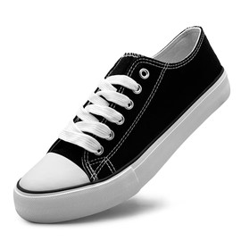 Unisex Low Top Lace Up Casual Canvas Shoes for Women and Men, Comfortable Lightweight Classic Fashion Sneakers Popular 2024, Zapatillas Casual De Lona De Moda para Hombre Y Mujer, Black, 12 Women/10