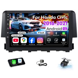 Car Radio for Honda Civic 2016-2021: Android 12 4Core 64G ROM 9inch 1280 * 800 IPS HD Touchscreen Stereo Replacement with Wireless Wired Carplay Android Auto WiFi Bluetooth GPS SWC FM RDS Head Unit