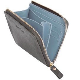 RafiCaro Women's Mini Wallet, Prevents Bills Breaking, Large Capacity, Card Slot, Coin Purse, Small, L-Shaped Zipper, Thin, Compact, grey/blue