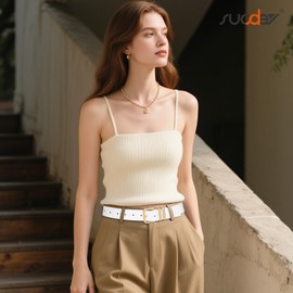 SUOSDEY Women Leather Belt for Jeans Pants, Ladies Waist Belt Fashion Dresses Belt with Gold Buckle white