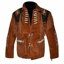 Quality Supply Traditional 100% Genuine Suede Leather Western Jacket for Men | Cowboy Fashion Native American Coat with Beads & Fringed (as1, alpha, xx_l, regular, regular, Suede, 2X-Large)