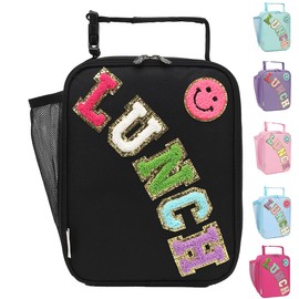 GYEUKHAM Insulated Lunch Bag for Women Girl Teen large Insulated Kid Lunch Bag,Large Reusable Cute Cooler Bag for School Work Picnic,Black Alphabet