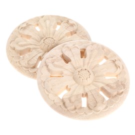MUXSAM 2Pcs Wooden Onlay Appliques for Home Furniture Center, 12cm/4.72", Hollowed Rosette Crafted-Carved Decal Unpainted Furniture Bed Door Cabinet Decor