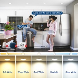 4 Pack 6 Inch LED Recessed Ceiling Light Work with Alexa,2700K to 6000K Selectable, Dimmable 16W=150W, 1350LM High Brightness, Canless Wafer Downlights with Junction Box, Energy Star/ETL/FCC Listed