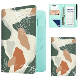Server Book with Zipper Pocket,Waitress Book Wallet Notepad-Leaves