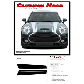Original Clubman Hood : Compatible with 2016-2019 Mini Cooper Hood Decals Stripes Vinyl Graphics (Fits as Shown) (112WP Satin Black – Dry Install)