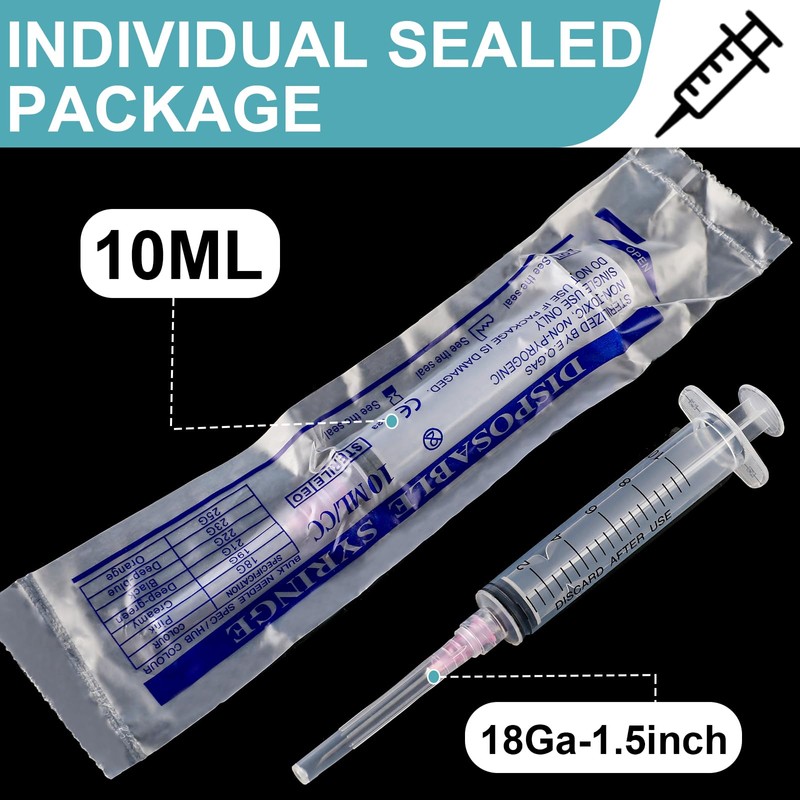 20 Pack 10ml Syringes with Needle-18Ga 1.5Inch Needle with Luer