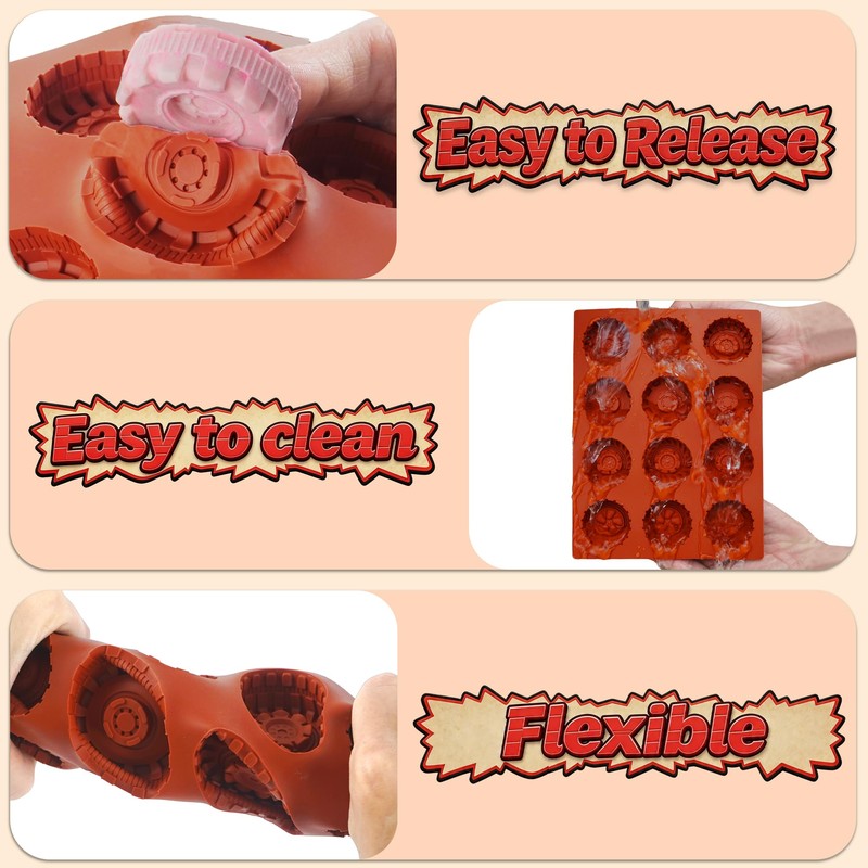 3D Round Tire Mold for Chocolate, 2Pcs Silicone Truck Wheel