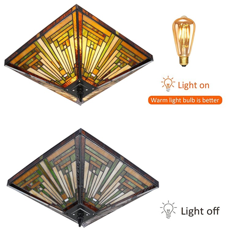ATOLOMOTOR 14"×12" Stained Glass Bowl Shade Ceiling Light,Tiffany Style Pendant