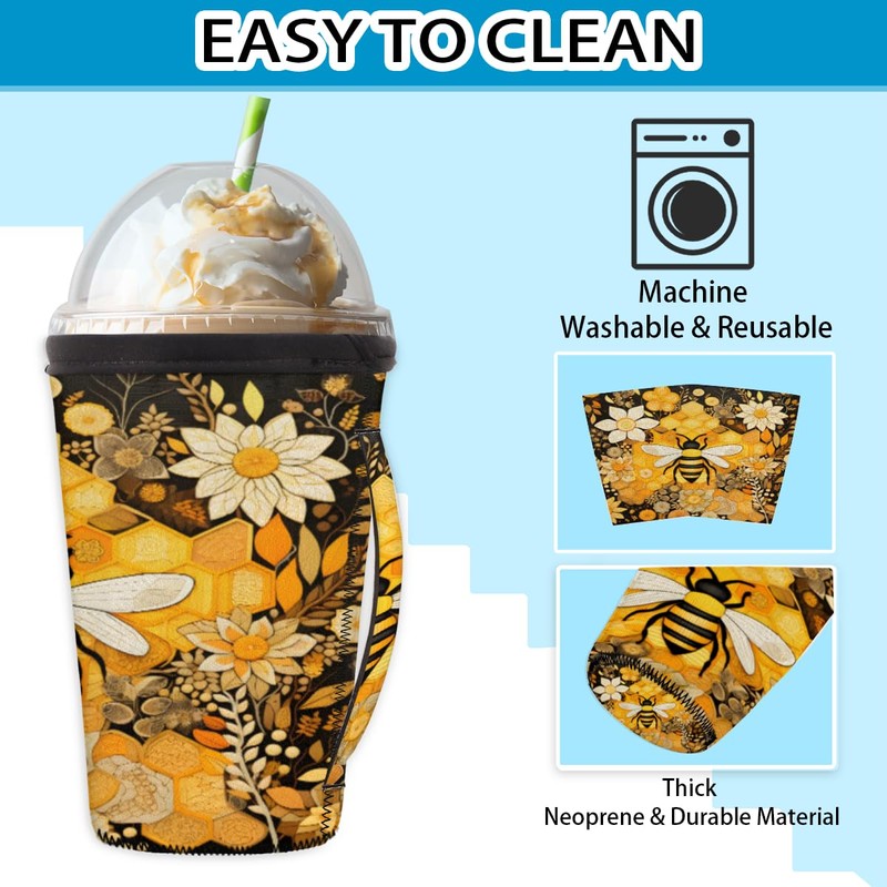 Reusable Iced Coffee Sleeve with Handle Neoprene Insulated Sleeves for