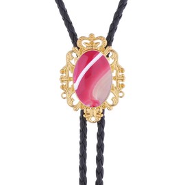 Jeilwiy Agate Bolo Tie for Women Red Bolo Ties Natural Stone Crown Cowboy Bolo Tie Western Ties Bola Necktie Bolo Necklace Gold