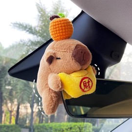 TECHPLUS Car Interior Decoration Capybara Plush Doll - Car Charm Ornament for Dashboard, Wiper Shift Handle,Steering Wheel, Doors and More (Yellow CAI)