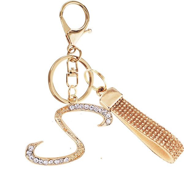 Initial Letter Keychain for Women Girls Bling Letter Pendant Charm