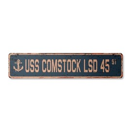USS Comstock LSD 45 Vintage Plastic Street Sign us Navy Ship Veteran Sailor Gift | Indoor/Outdoor | 18" Wide