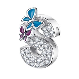 Complete A~Z Alphabet Charm Letter Beads Solid 925 Sterling Silver with Cubic Stones Flower Butterfly fits European Bracelets Necklace Women Jewelry Gift Options