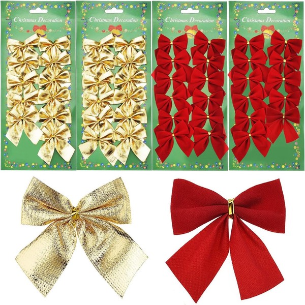 Shappy 48 Pieces Christmas Ribbon Bows Red and Gold Bows, 2 x 2 Inch Mini Bows for Xmas Wreaths Tree New Year Decoration