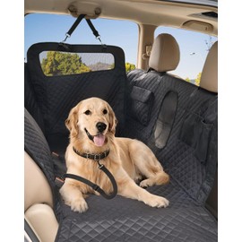 Dog Seat Cover for Back Seat- Heavy Duty Soft Bottom Car Hammock for Dog, with a Heightened Design Both Side,Fits Cars,Suv, and Mid-Size Trucks, Waterproof and Machine Washable,Black&Large Size.