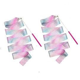 LIZIXUAN 2p shiny 150inch gymnastics ribbon rainbow streamers dance ribbon artistic gymnastics baton art dance training, Pink, Q10022