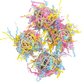 Mandarin Bird Toys by M&M 5080 Super Shreddy Vine Balls Pk4 - Super Shreddable Brightly Colored Chewable Bird Foot Toys, Hand-Stuffed Natural Rattan Vine Balls, Easy to Grab with Beaks and Feet